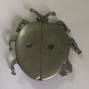 Vintage METZKE Ladybug Brooch Pin Pewter Figurine silver Beetle Bug art